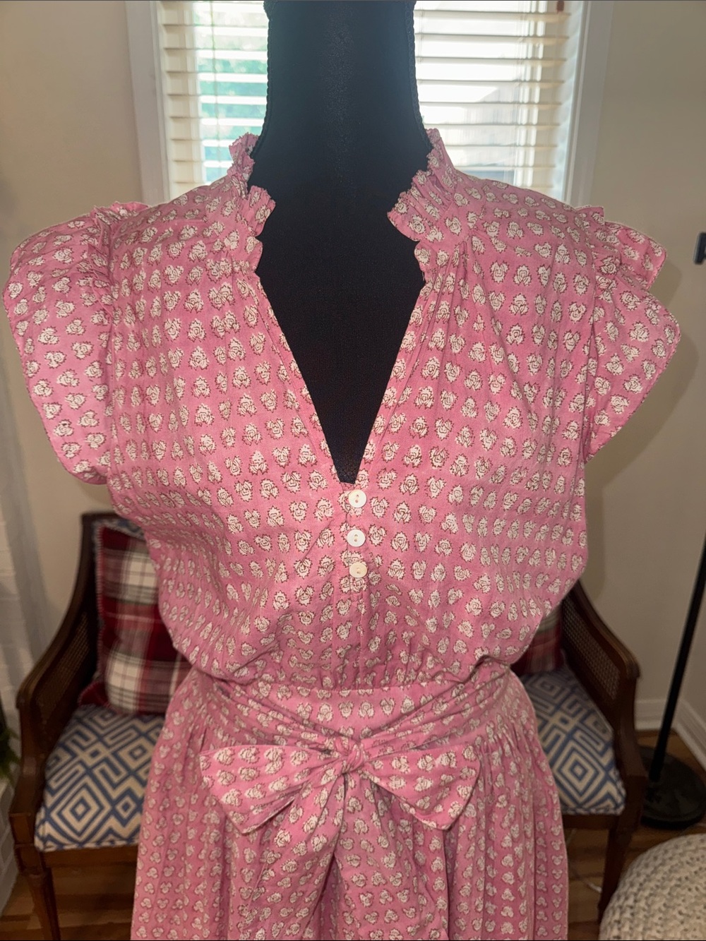 NWT MAREA by Liz Joy Pink Floral Tie-Waist Cap Sleeve Mini Dress - Picture 3 of 11
